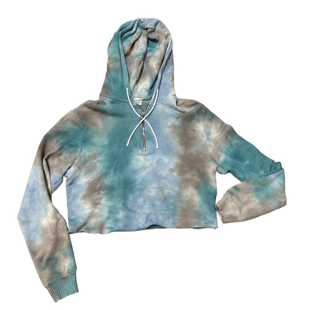 Cotton Citizen Soulcycle Blue Tie-Dye Cropped 1/4 Zip Hoodie / Size Medium